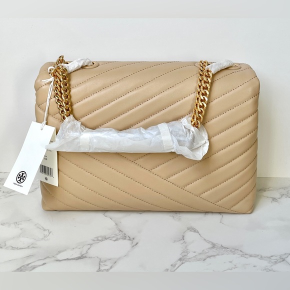 ❌SOLD❌ New Tory Burch Kira Leather Convertible Shoulder Bag Beige - Picture 4 of 10